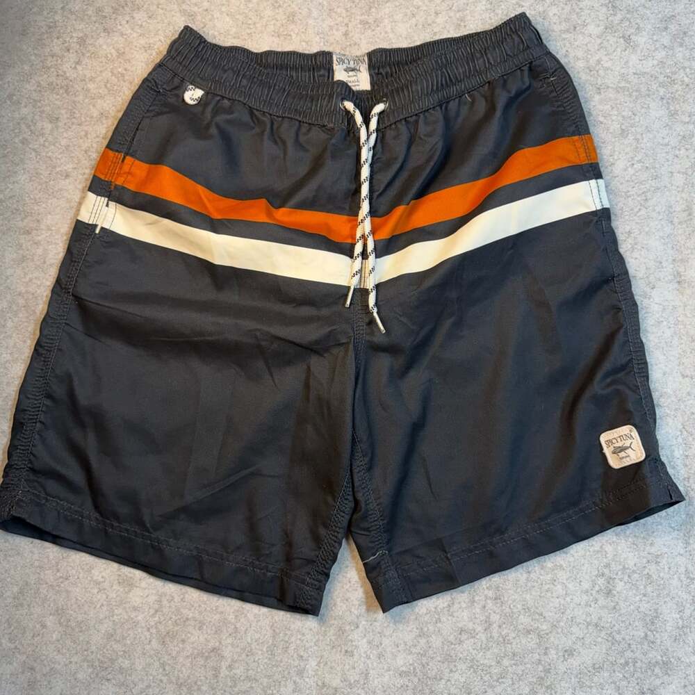 Spicy Tuna Swim Trunks Size Small Black Orange White Striped Boardshorts